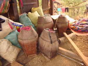 A clutch of stunning old Tai Daeng storage baskets woven of bamboo, and probably about 30 years old.
